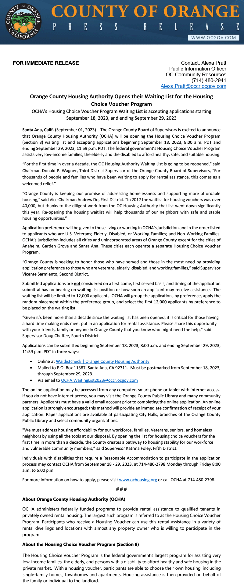 2023 Waiting List Press Release